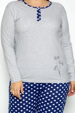 Bawełniana damska 2-częściowa piżama w kropki PLUS SIZE Piżamy