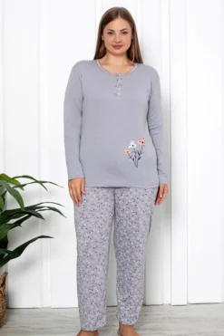 Online Bawełniana damska 2-częściowa piżama w kwiaty PLUS SIZE Piżamy