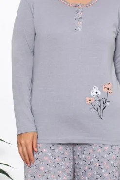 Online Bawełniana damska 2-częściowa piżama w kwiaty PLUS SIZE Piżamy