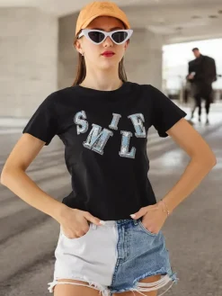 Discount Bawełniana damska bluzka z napisem Bluzki / Koszule / Koszulki