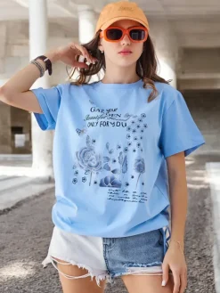 Discount Bawełniana damska bluzka z napisem Bluzki / Koszule / Koszulki