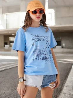 Discount Bawełniana damska bluzka z napisem Bluzki / Koszule / Koszulki