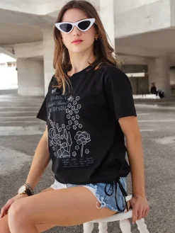 Clearance Bawełniana damska bluzka z napisem Bluzki / Koszule / Koszulki