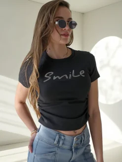 Discount Bawełniana damska bluzka z napisem Bluzki / Koszule / Koszulki