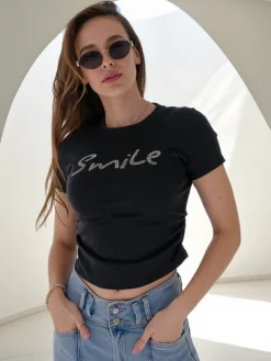 Discount Bawełniana damska bluzka z napisem Bluzki / Koszule / Koszulki