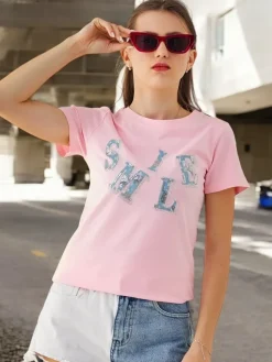 Sale Bawełniana damska bluzka z napisem Bluzki / Koszule / Koszulki