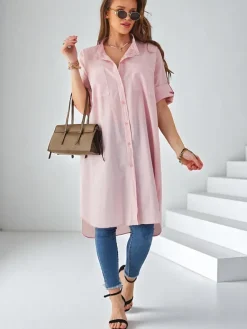 New Bawełniana długa damska koszula oversize Bluzki / Koszule / Koszulki