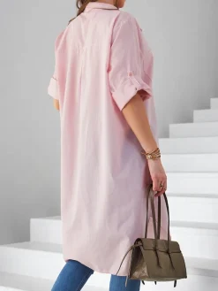 New Bawełniana długa damska koszula oversize Bluzki / Koszule / Koszulki