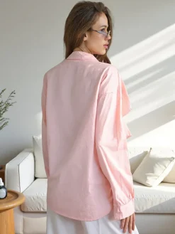 Online Bawełniana koszula zdobiona falbanami i zapinana na guziki Bluzki / Koszule / Koszulki