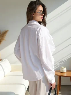 Sale Bawełniana koszula zdobiona falbanami i zapinana na guziki Bluzki / Koszule / Koszulki