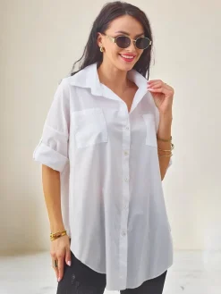 Outlet Bawełniana koszula damska z rękawami 3/4 Bluzki / Koszule / Koszulki