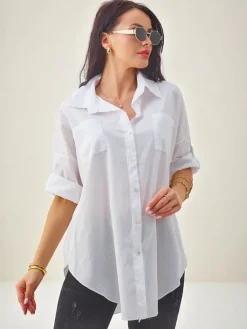 Outlet Bawełniana koszula damska z rękawami 3/4 Bluzki / Koszule / Koszulki