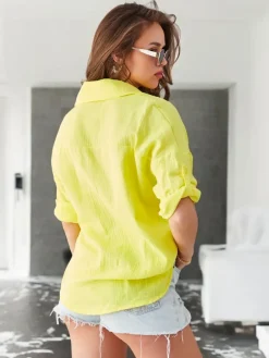 New Bawełniana koszula damska z tłoczeniem i z dekoltem w serek i rękawami 3/4 Bluzki / Koszule / Koszulki