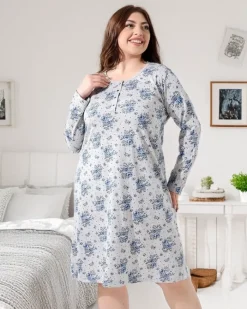 Discount Bawełniana koszula nocna w kwiaty PLUS SIZE Piżamy|Plus Size