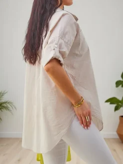 Hot Bawełniana koszula damska z rękawami 3/4 Bluzki / Koszule / Koszulki