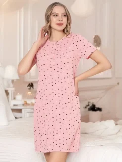 Sale Bawełniana nocna koszula damska w kropki Piżamy
