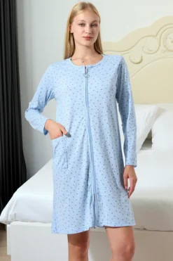 Sale Bawełniana nocna koszula damska z suwakiem Piżamy