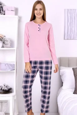 New bawełniana piżama damska ze spodniami w kratkę Piżamy