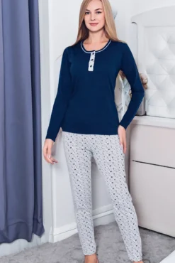 Bawełniana piżama damska ze spodniami w serduszka Piżamy