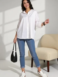 Clearance Bawełniana uniwersalna damska koszula Bluzki / Koszule / Koszulki