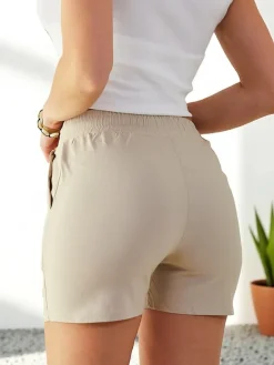 Clearance Bawełniane krótkie spodenki damskie z gumką i troczkami w pasie Szorty|Krótkie Spodenki