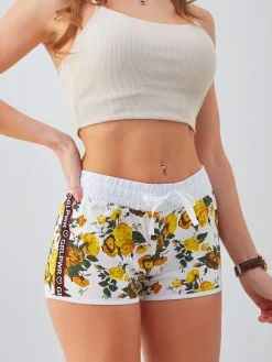 Clearance Bawełniane krótkie spodenki damskie w wiosenne kwiaty Szorty|Krótkie Spodenki