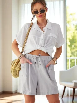 Outlet Bawełniane krótkie spodenki damskie Szorty|Krótkie Spodenki