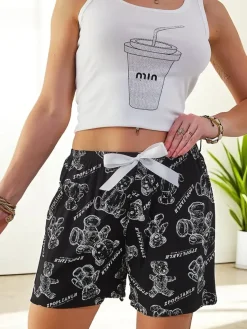 Clearance Bawełniane krótkie spodenki damskie z printem Szorty|Krótkie Spodenki