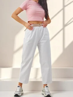 Best Bawełniane proste spodnie damskie materiałowe Spodnie Materiałowe