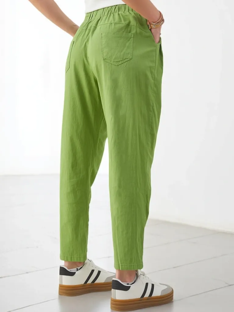 Bawełniane proste spodnie damskie z wiązaniem w pasie Spodnie Materiałowe