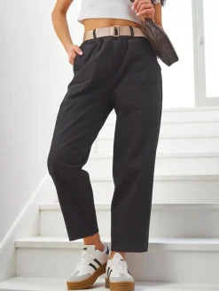 Online Bawełniane proste spodnie damskie materiałowe Spodnie Materiałowe
