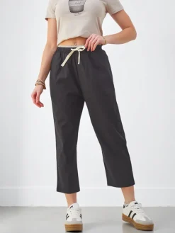 Online Bawełniane szerokie spodnie damskie z wiązaniem Spodnie Materiałowe