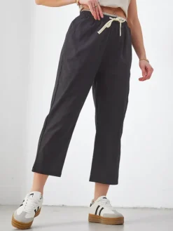 Online Bawełniane szerokie spodnie damskie z wiązaniem Spodnie Materiałowe
