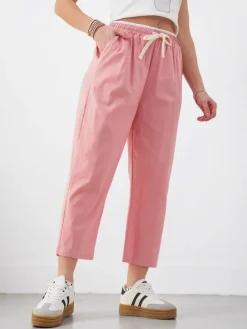 Best Bawełniane szerokie spodnie damskie z wiązaniem Spodnie Materiałowe