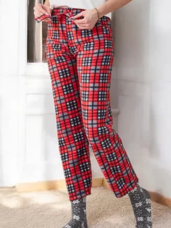 Best Bawełniane świąteczne spodnie damskie od piżamy w kratę Spodnie Materiałowe|Piżamy