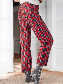 Best Bawełniane świąteczne spodnie damskie od piżamy w kratę Spodnie Materiałowe|Piżamy