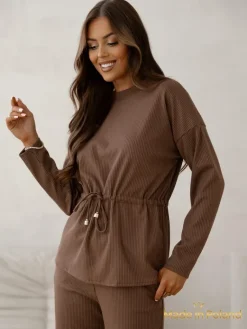 Best Bawełniany Damski komplet a'la sweterkowy prążkowany Damskie Komplety Damskie