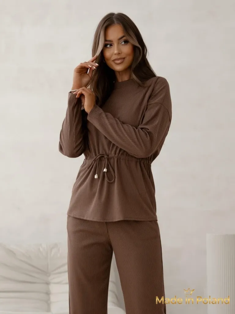 Best Bawełniany Damski komplet a'la sweterkowy prążkowany Damskie Komplety Damskie