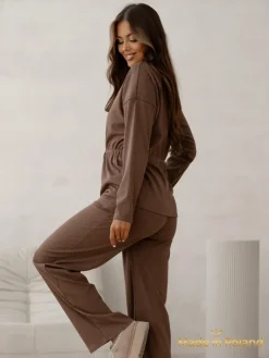 Best Bawełniany Damski komplet a'la sweterkowy prążkowany Damskie Komplety Damskie