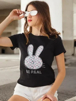 Outlet Bawełniany damski t-shirt Bunny Say Be Real Bluzki / Koszule / Koszulki