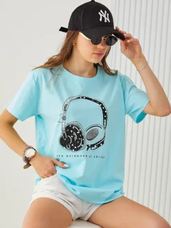 New Bawełniany damski t-shirt z printem Bluzki / Koszule / Koszulki