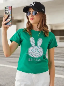 New Bawełniany damski t-shirt Bunny Say Be Real Bluzki / Koszule / Koszulki