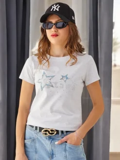 Best Bawełniany damski t-shirt STARS Bluzki / Koszule / Koszulki