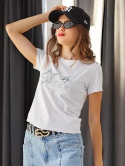 Best Bawełniany damski t-shirt STARS Bluzki / Koszule / Koszulki