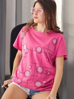 Discount Bawełniany damski t-shirt z printem Bluzki / Koszule / Koszulki