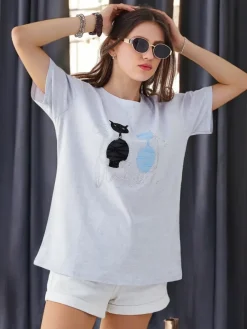 Discount Bawełniany damski t-shirt z kotkami Bluzki / Koszule / Koszulki