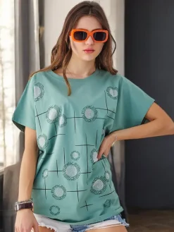 Discount Bawełniany damski t-shirt z printem Bluzki / Koszule / Koszulki