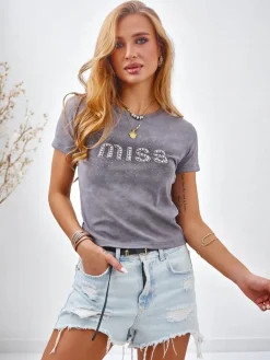 Clearance Bawełniany damski t-shirt z cyrkoniami MISS Bluzki / Koszule / Koszulki