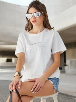 Discount Bawełniany damski t-shirt Savour The Moment With Refresh Bluzki / Koszule / Koszulki