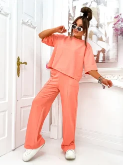 Outlet Bawełniany damski komplet z poszerzanymi spodniami Damskie Komplety Damskie